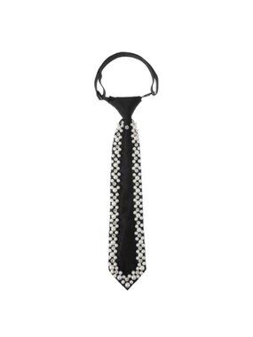 Black Tie with Pearls Adjustable Pre-Tied Necktie for Women